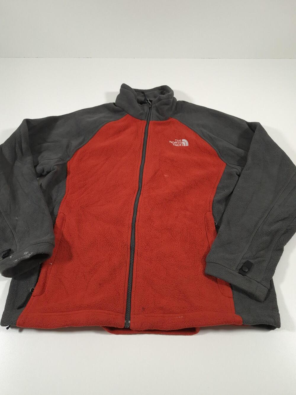 The North Face Jacket Mens L Red Gray Fleece Full Zip Outdoor Casual AY3D FLAW